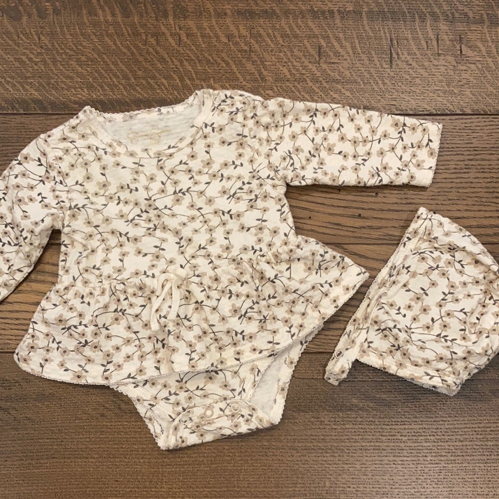 3-6 month Jessica Simpson bodysuit, bonnet, & booties